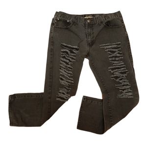Mens Black Ripped Maxi Milian Denim Jeans Size 36×32